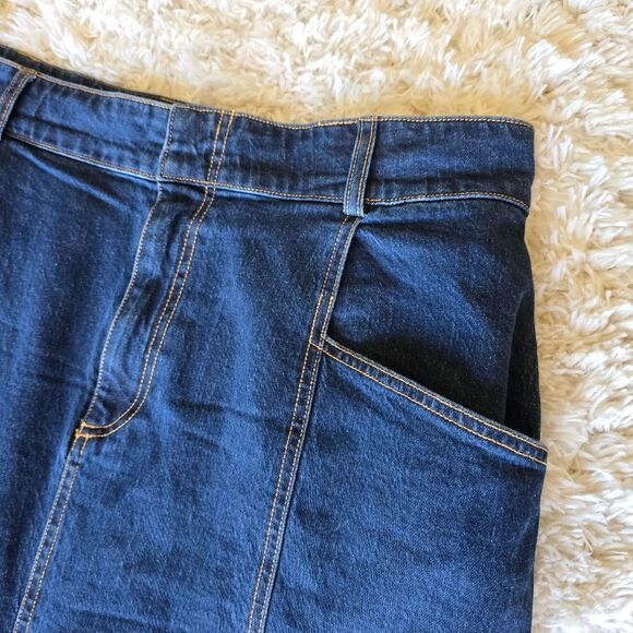 Anthropologie Pilcro Fluted Denim Maxi Skirt Stretch Dark Denim Size 16 Modest - Picture 5 of 8